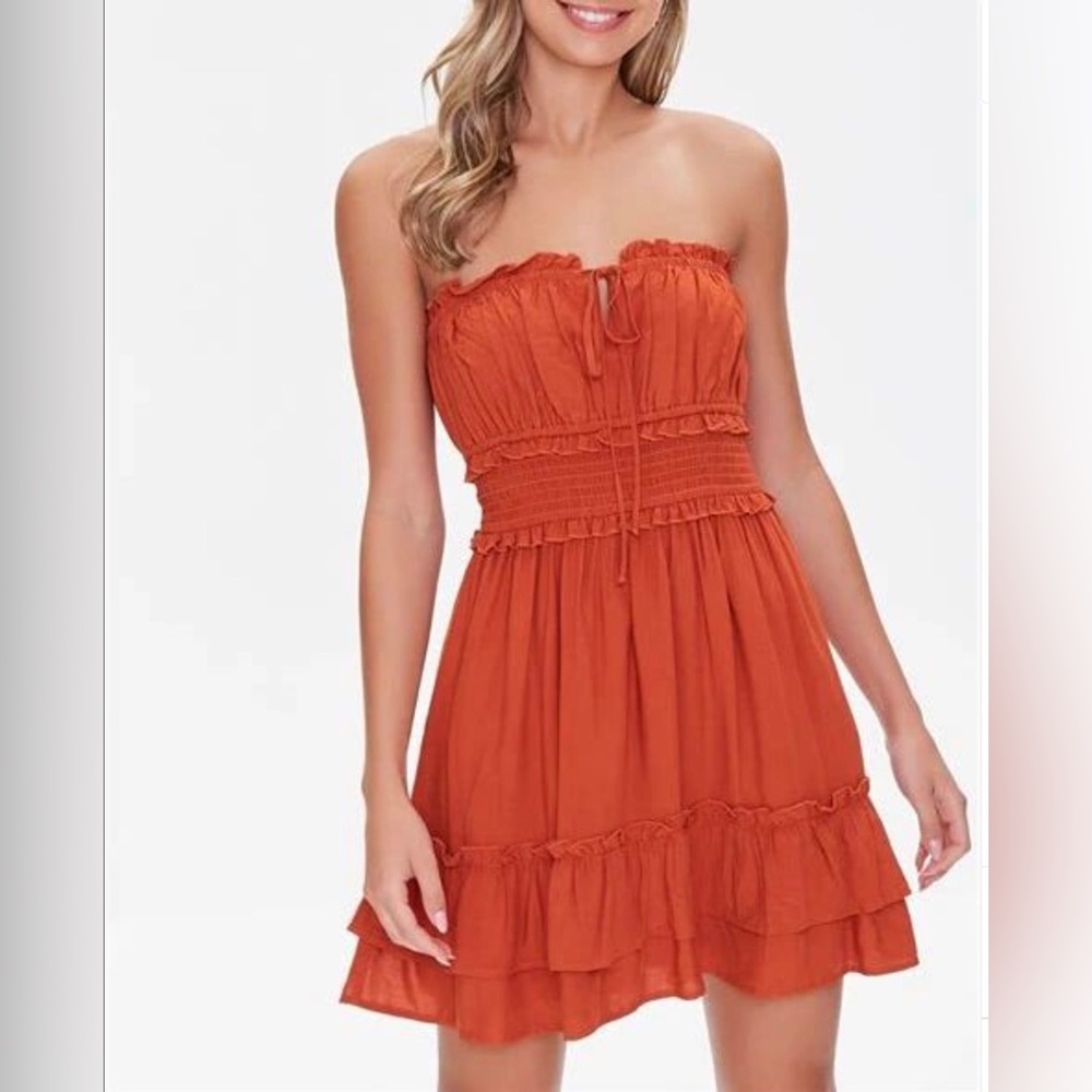 Forever 21 Burnt Orange Strapless Dress Size S